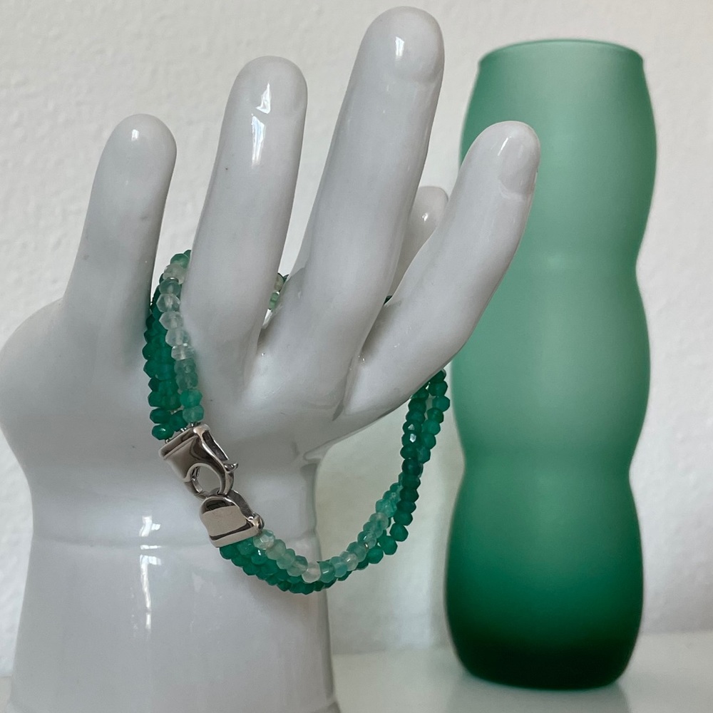 3 Strand Ombré Green Onyx/Sterling Bracelet